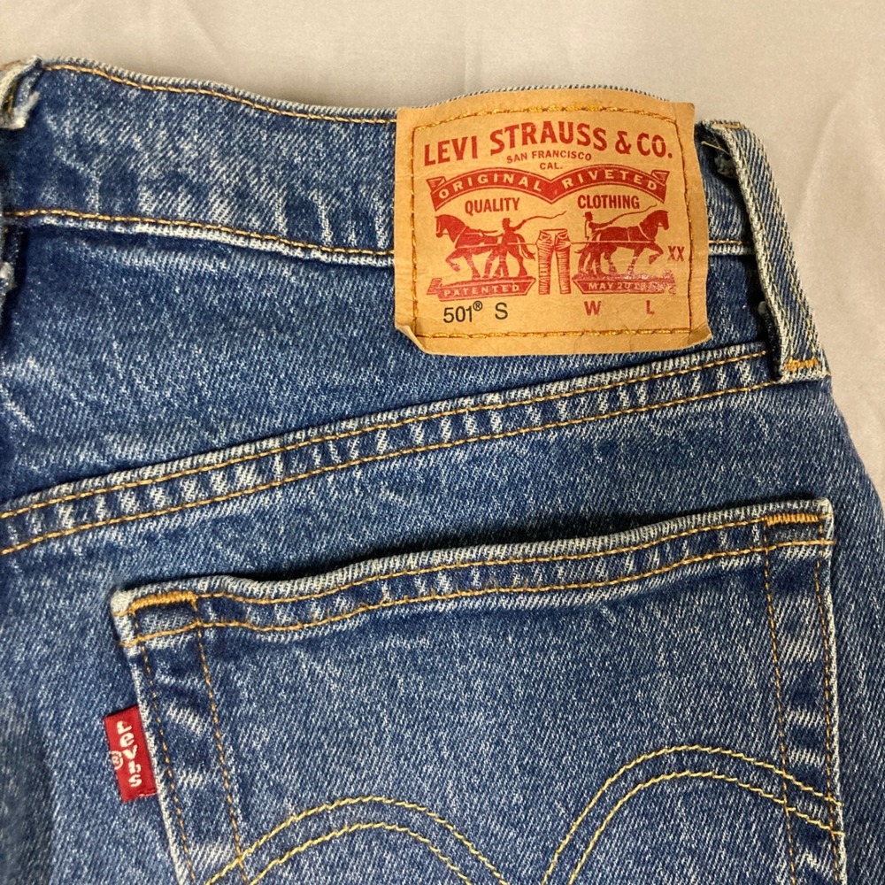 Levi Strauss 501 Skinny Jeans Women Blue Distressed Raw Measurements in photos. - Picture 12 of 16